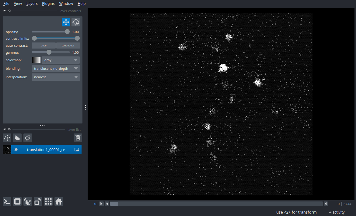 Three screenshots of the cells image in napari, at  different z depths
