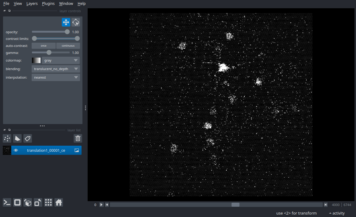 Three screenshots of the cells image in napari, at  different z depths