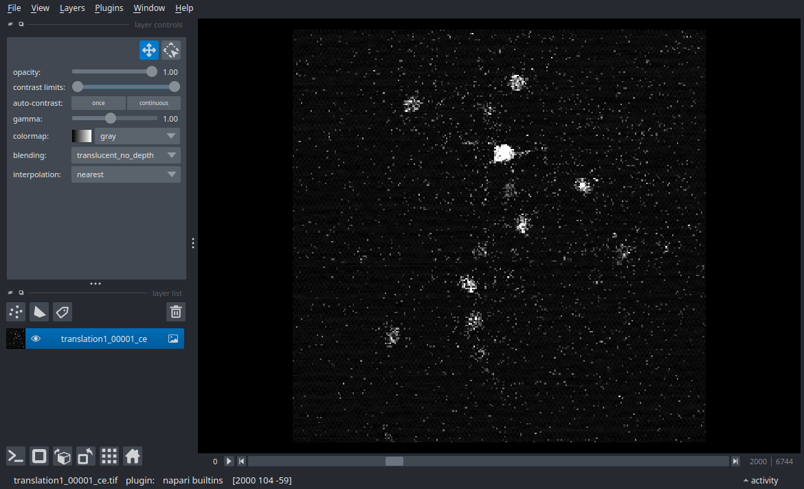 Three screenshots of the cells image in napari, at  different z depths