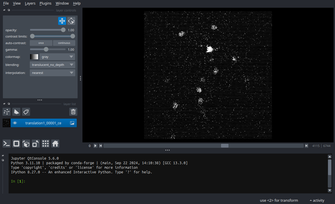 A screenshot of Napari's console